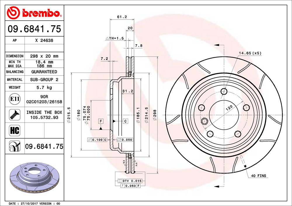 Tarcza hamulcowa BREMBO 09.6841.75