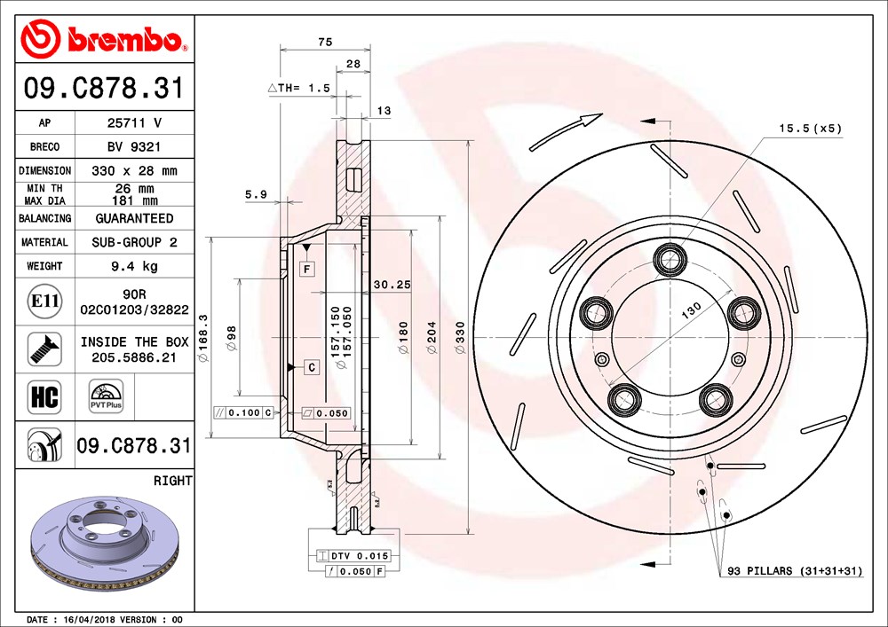 Tarcza hamulcowa BREMBO 09.C878.31