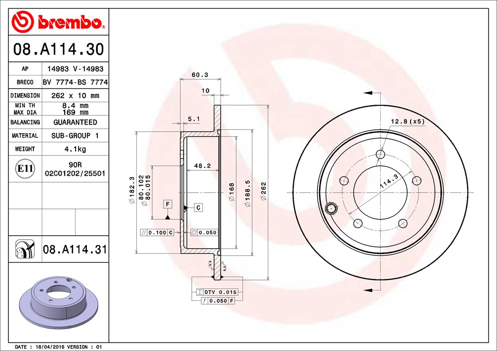 Tarcza hamulcowa BREMBO 08.A114.31
