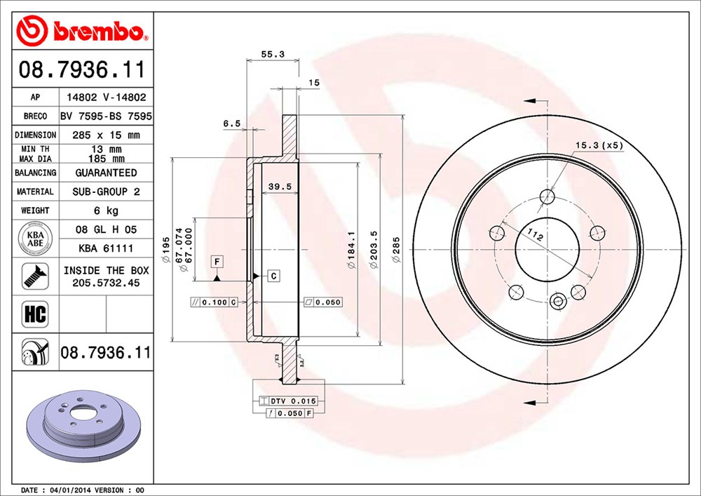 Tarcza hamulcowa BREMBO 08.7936.11