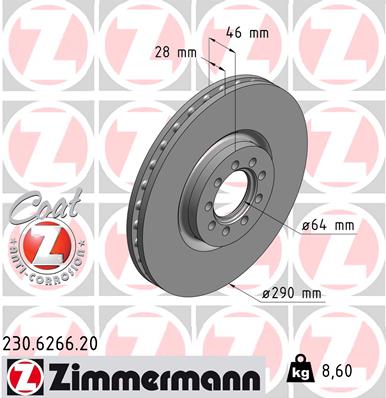 Tarcza hamulcowa ZIMMERMANN 230.6266.20