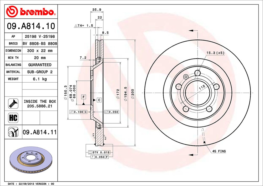 Tarcza hamulcowa BREMBO 09.A814.11