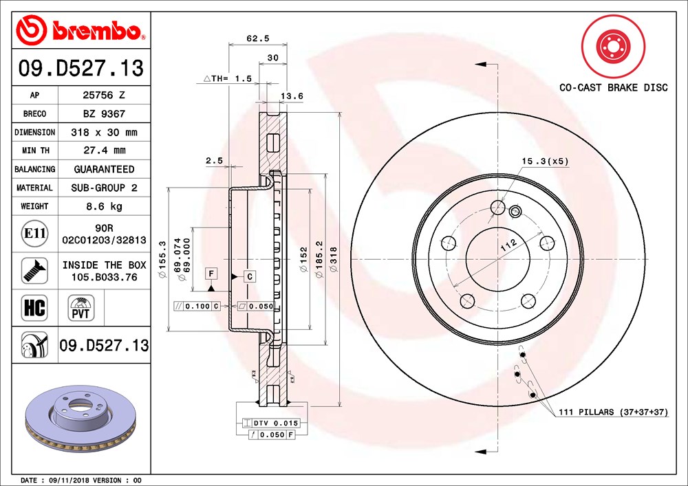 Tarcza hamulcowa BREMBO 09.D527.13