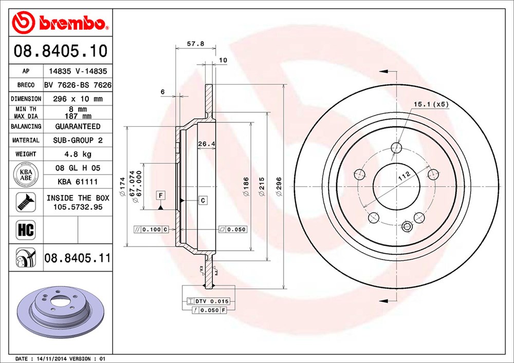 Tarcza hamulcowa BREMBO 08.8405.10