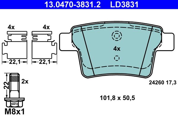 Klocki hamulcowe ATE 13.0470-3831.2