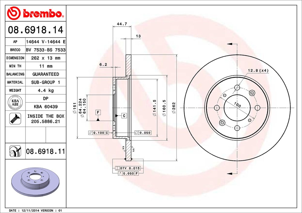 Tarcza hamulcowa BREMBO 08.6918.11