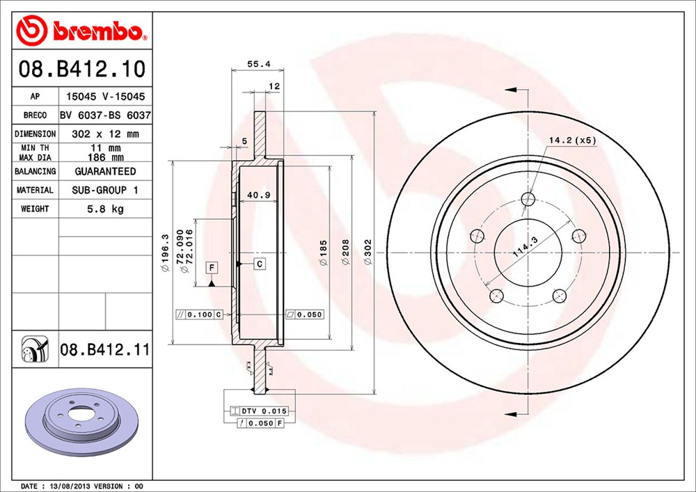 Tarcza hamulcowa BREMBO 08.B412.11