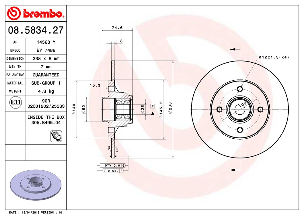 Tarcza hamulcowa BREMBO 08.5834.27