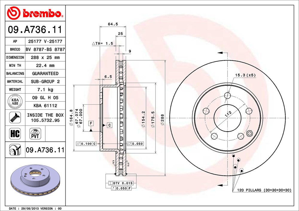 Tarcza hamulcowa BREMBO 09.A736.11