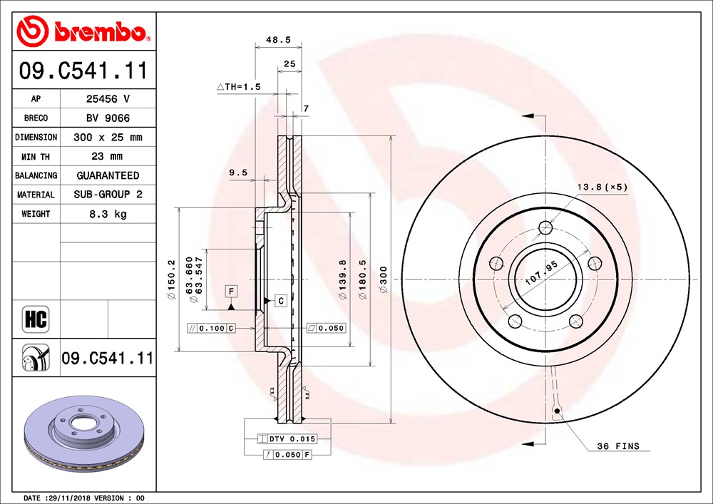 Tarcza hamulcowa BREMBO 09.C541.11
