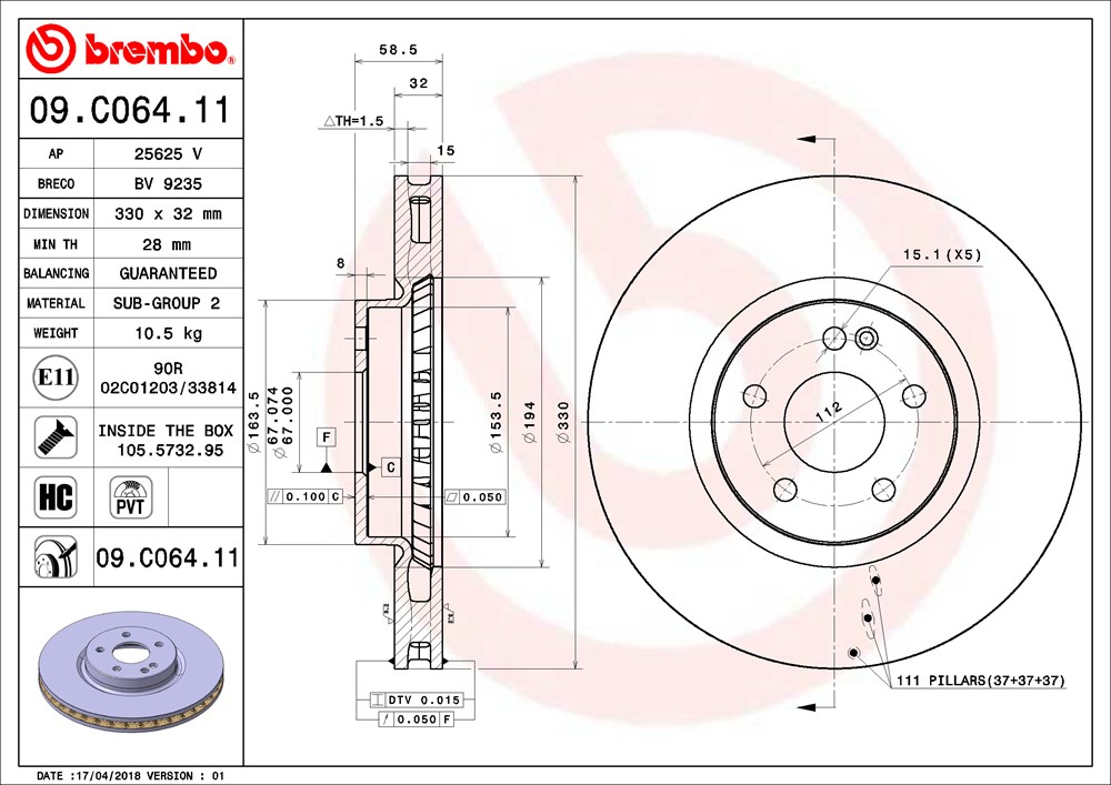 Tarcza hamulcowa BREMBO 09.C064.11
