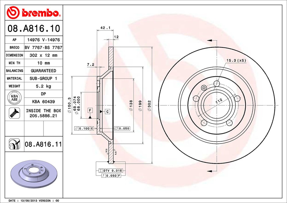 Tarcza hamulcowa BREMBO 08.A816.11