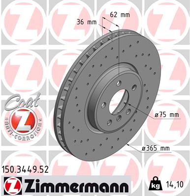 Tarcza hamulcowa ZIMMERMANN 150.3449.52