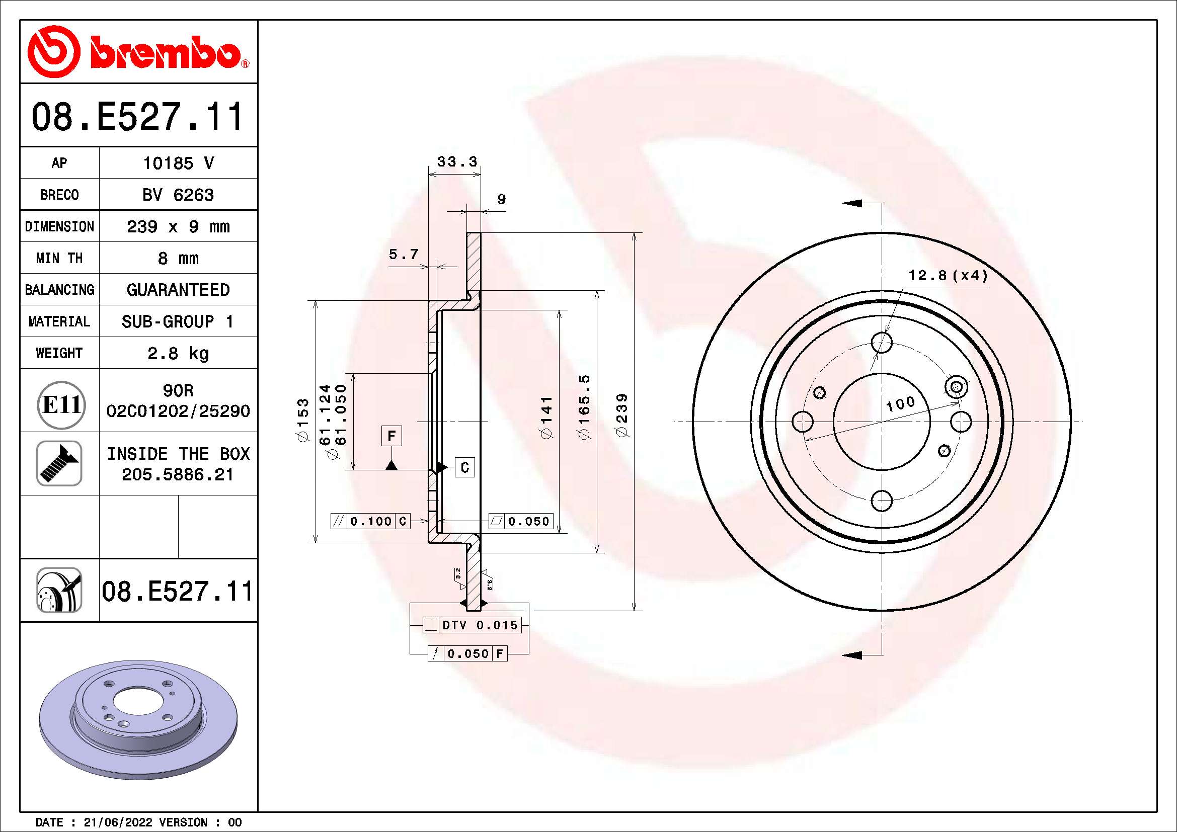Tarcza hamulcowa BREMBO 08.E527.11