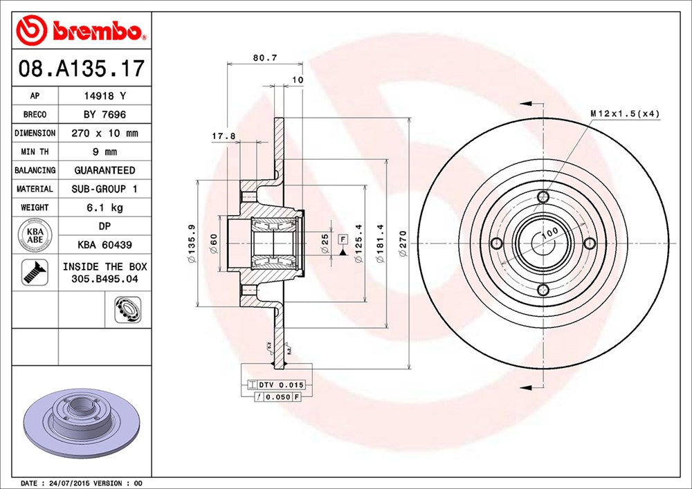 Tarcza hamulcowa BREMBO 08.A135.17
