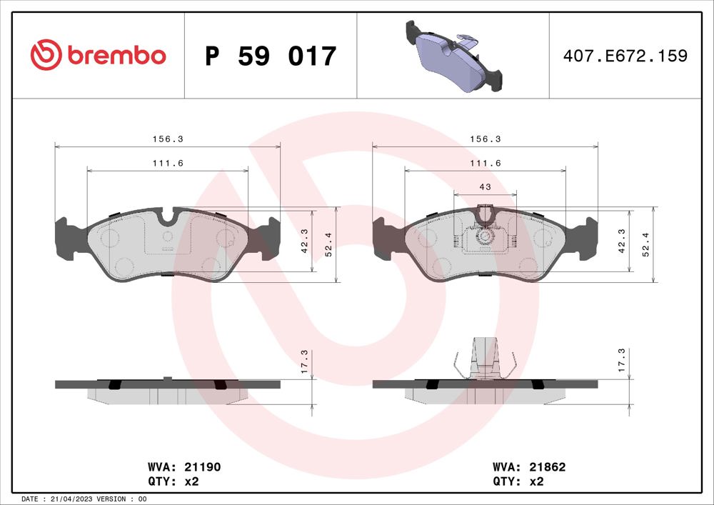 Klocki hamulcowe BREMBO P 59 017