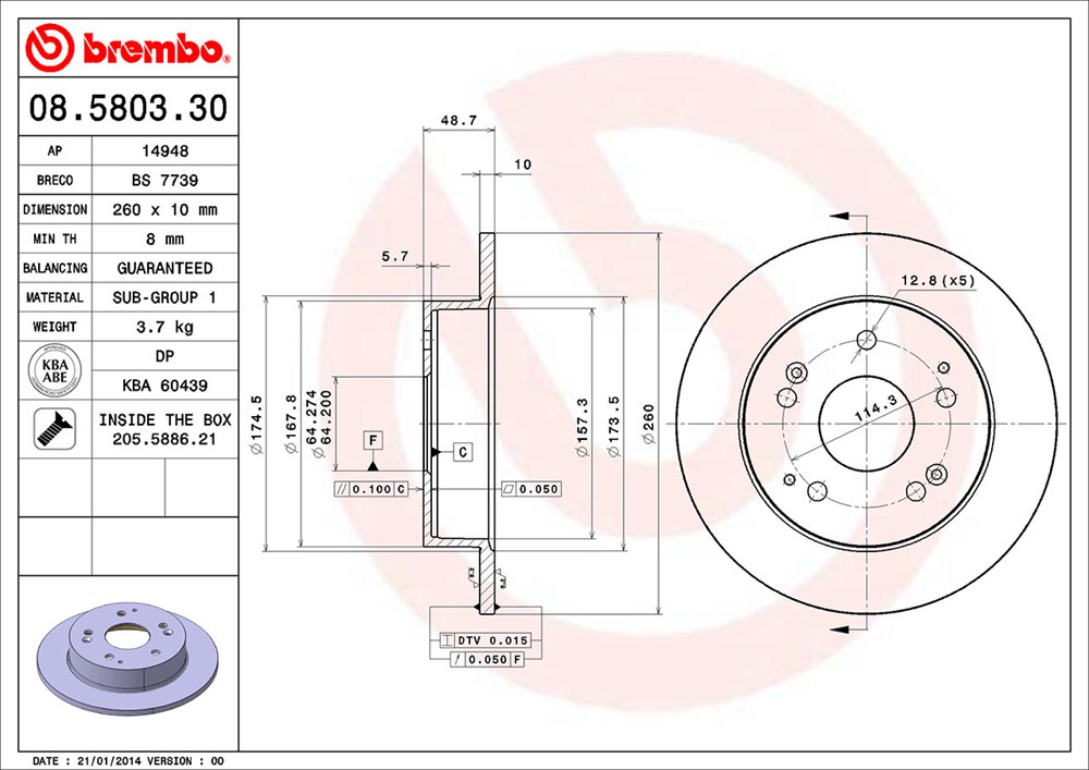 Tarcza hamulcowa BREMBO 08.5803.30