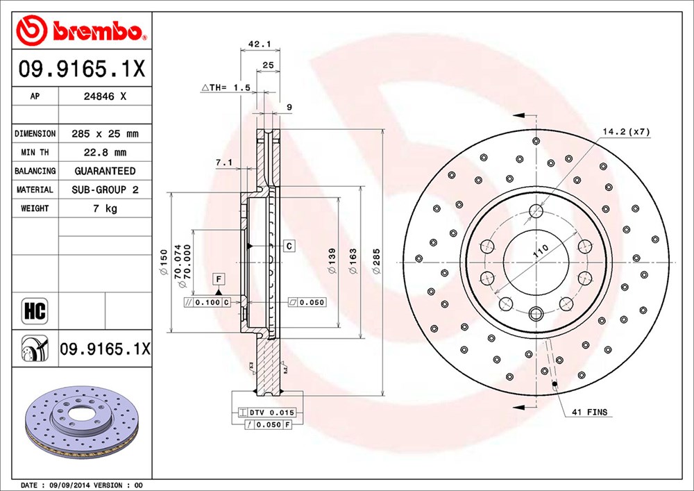 Tarcza hamulcowa BREMBO 09.9165.1X