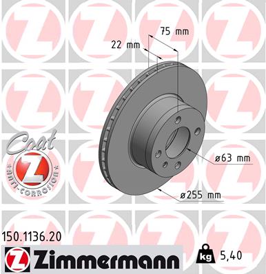 Tarcza hamulcowa ZIMMERMANN 150.1136.20
