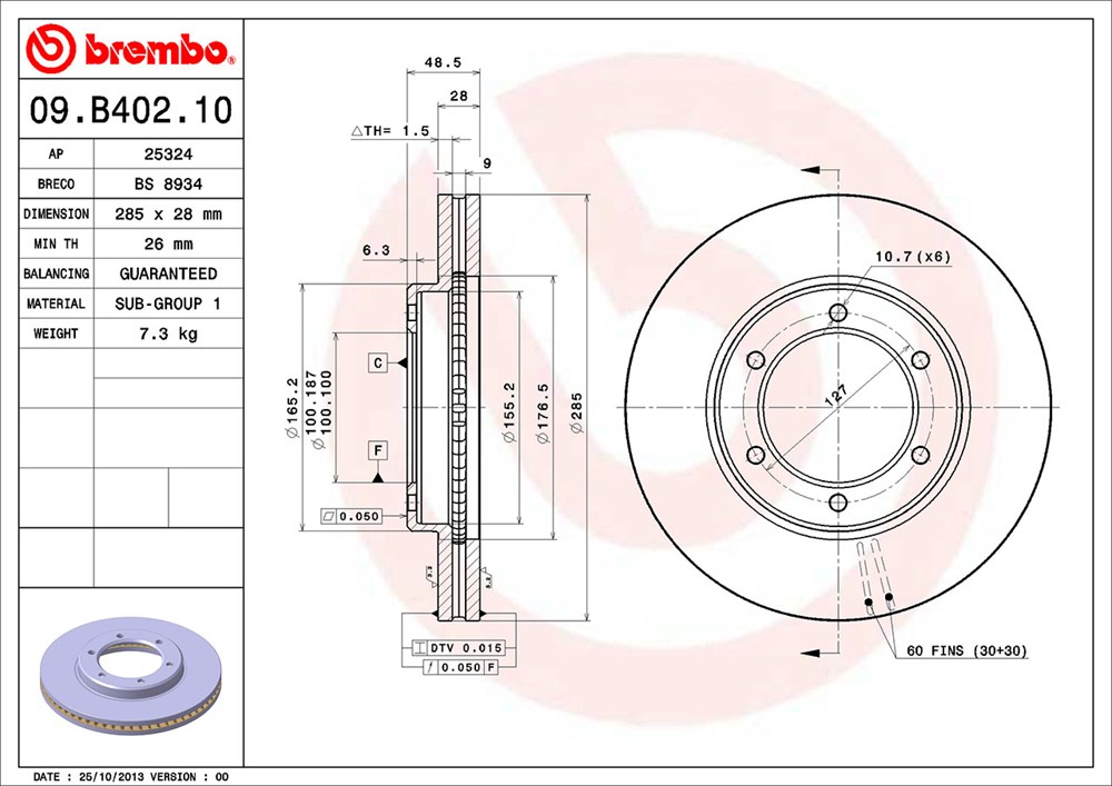 Tarcza hamulcowa BREMBO 09.B402.10
