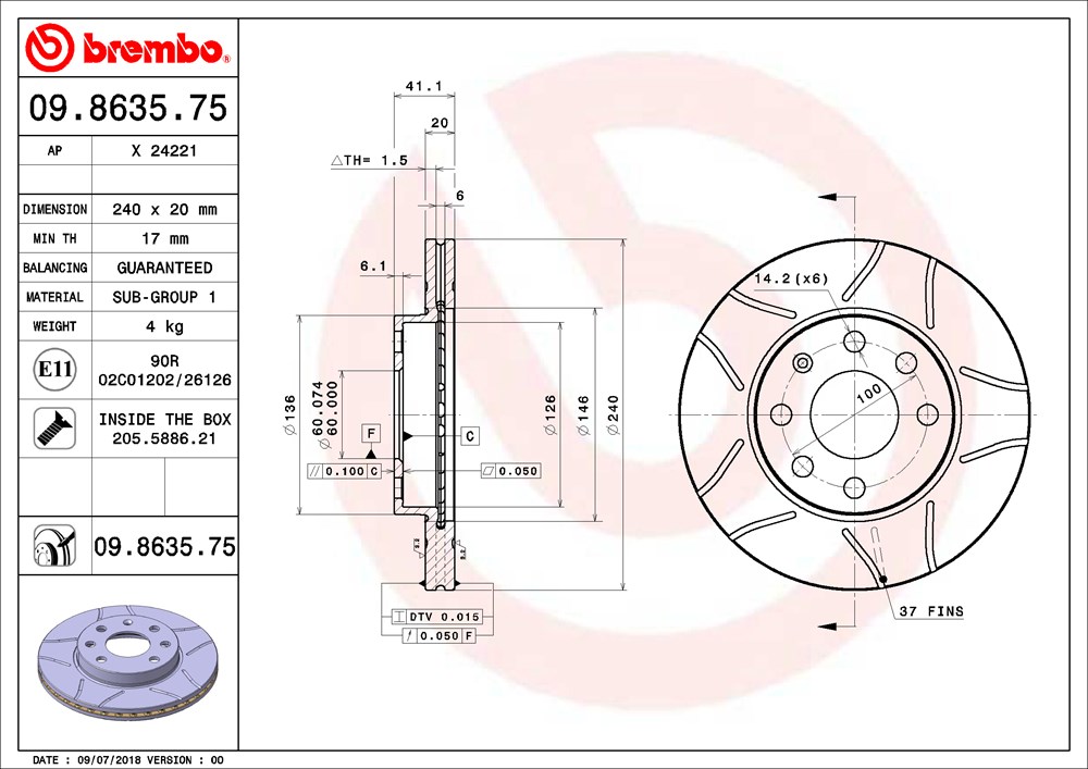 Tarcza hamulcowa BREMBO 09.8635.75