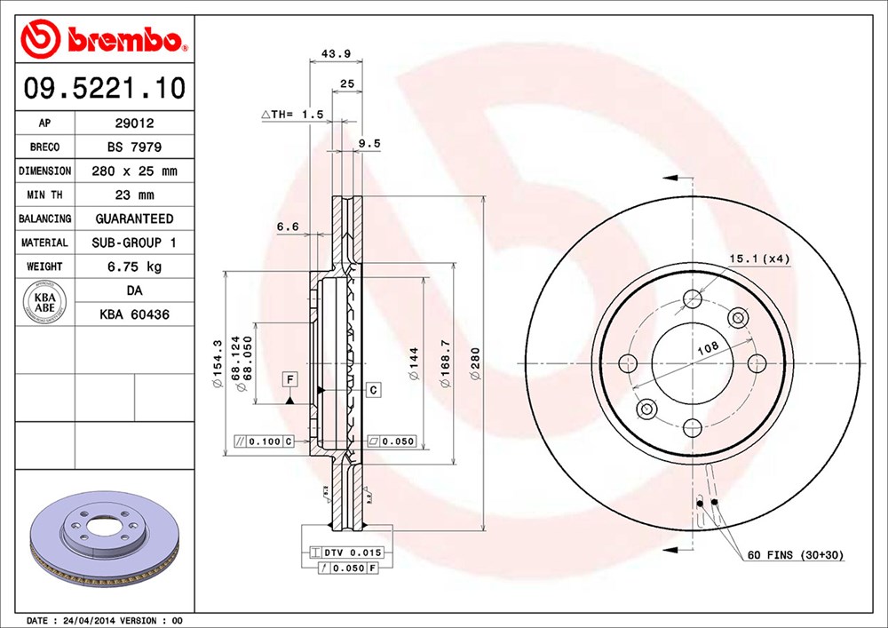 Tarcza hamulcowa BREMBO 09.5221.10