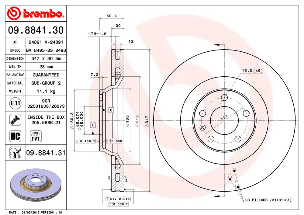 Tarcza hamulcowa BREMBO 09.8841.31