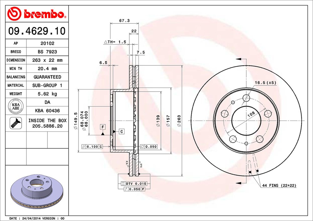 Tarcza hamulcowa BREMBO 09.4629.10