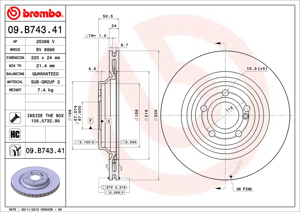 Tarcza hamulcowa BREMBO 09.B743.41