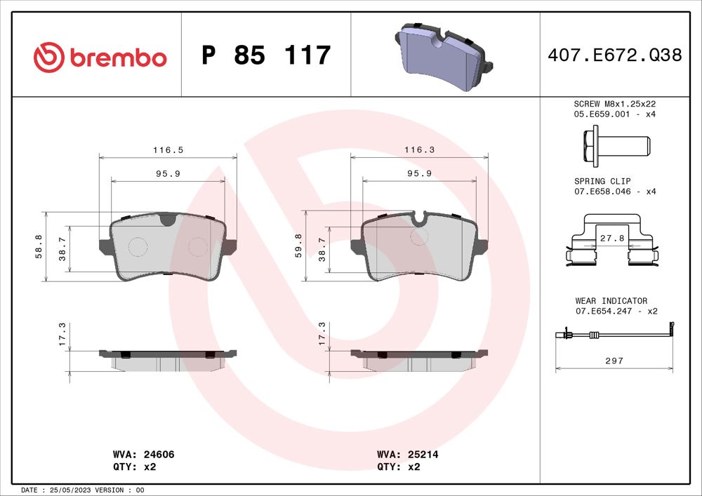 Klocki hamulcowe BREMBO P 85 117