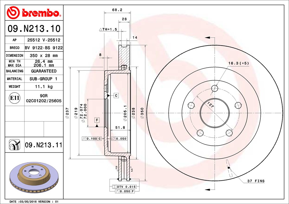 Tarcza hamulcowa BREMBO 09.N213.11