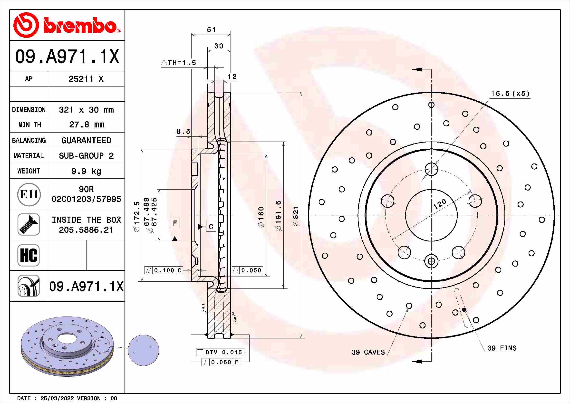 Tarcza hamulcowa BREMBO 09.A971.1X