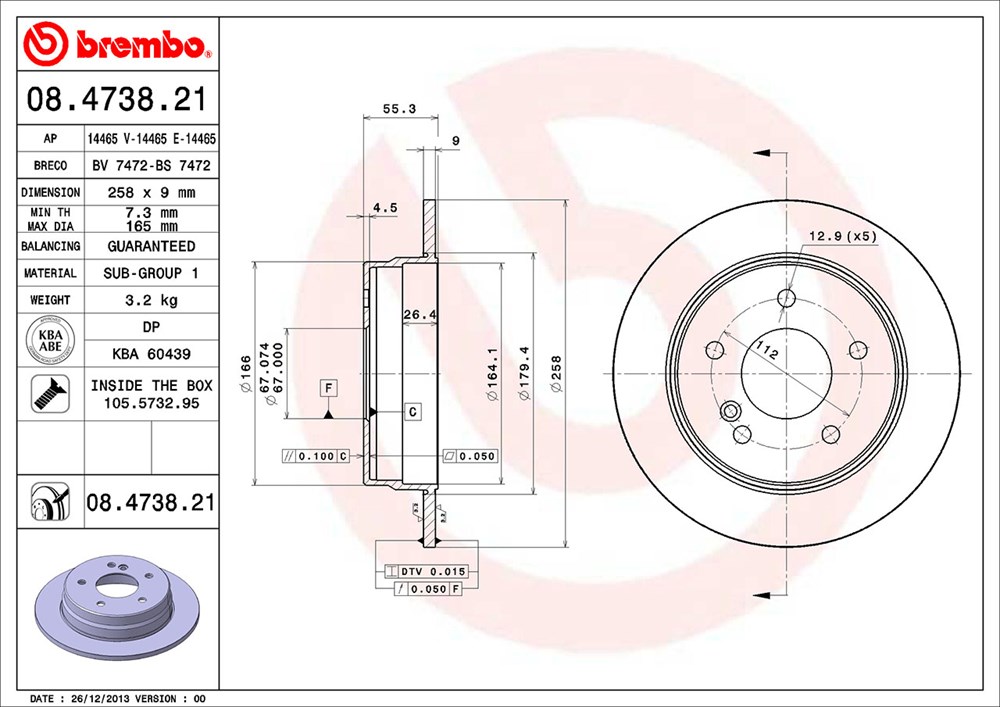 Tarcza hamulcowa BREMBO 08.4738.21
