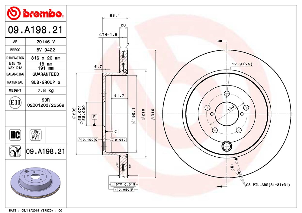 Tarcza hamulcowa BREMBO 09.A198.21