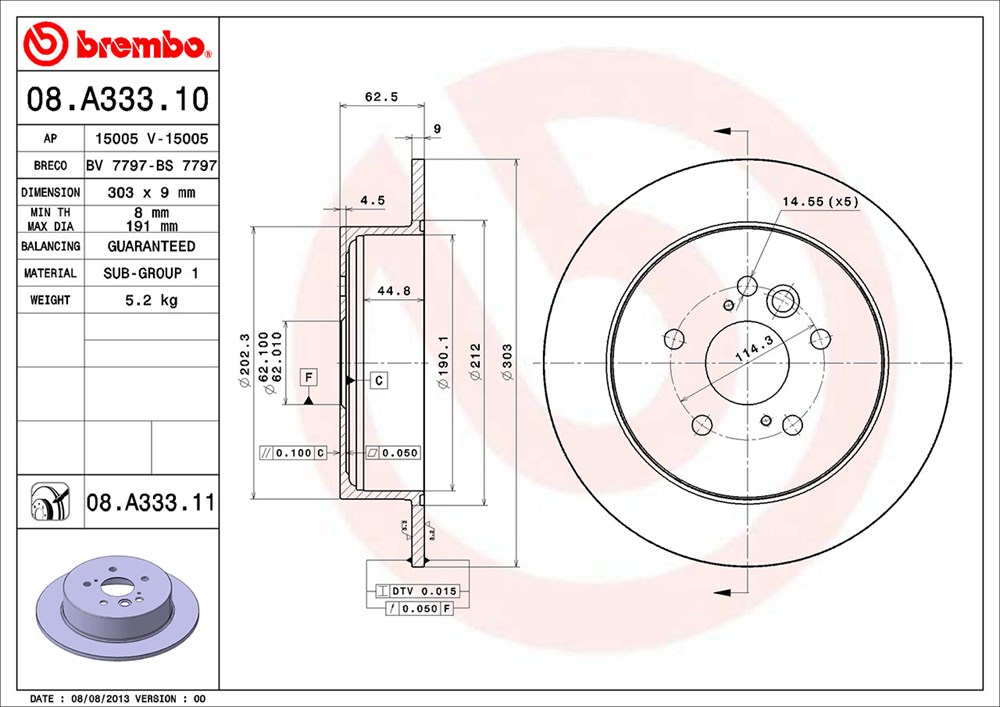 Tarcza hamulcowa BREMBO 08.A333.11