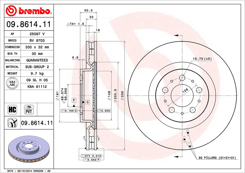 Tarcza hamulcowa BREMBO 09.8614.11