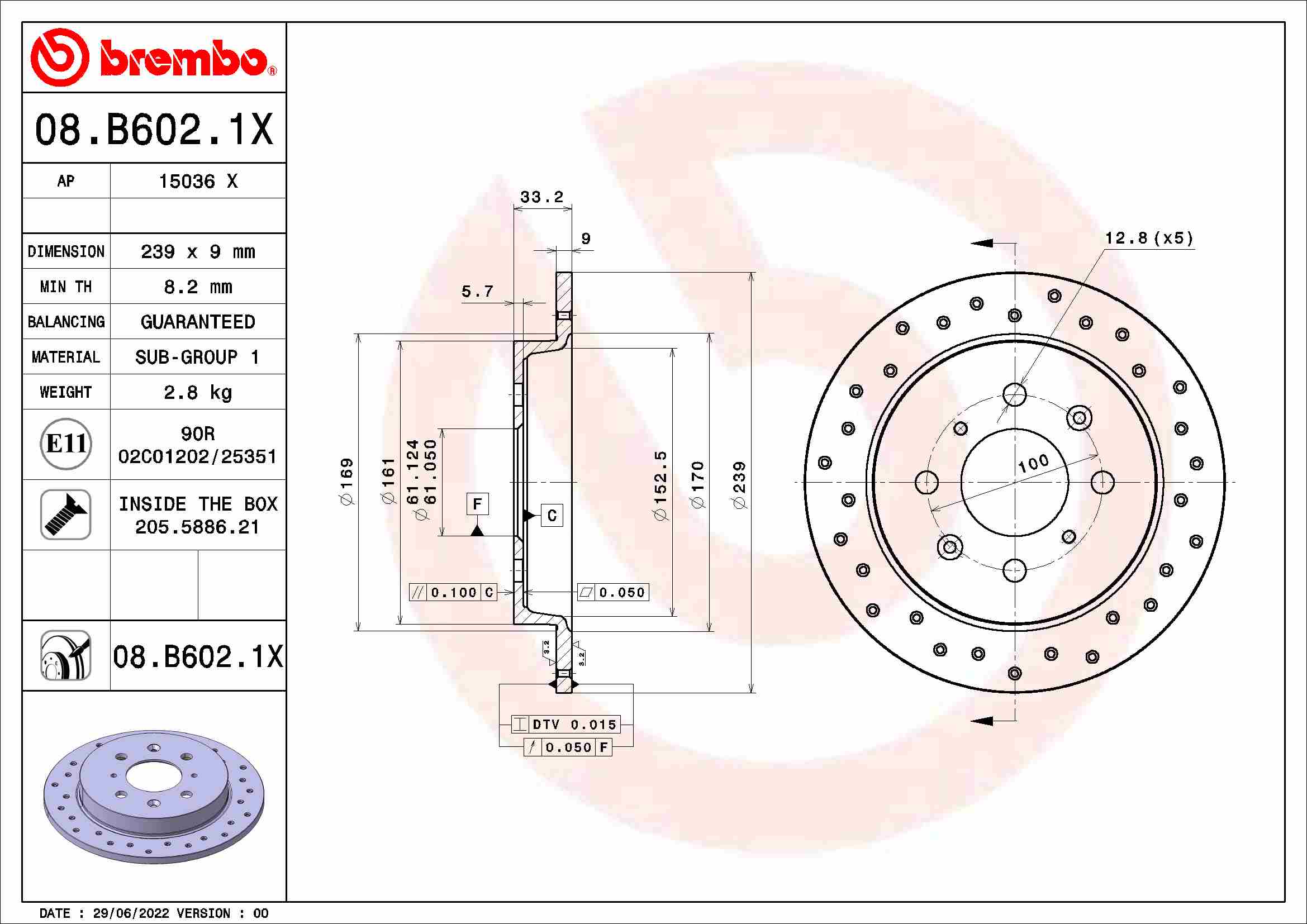 Tarcza hamulcowa BREMBO 08.B602.1X