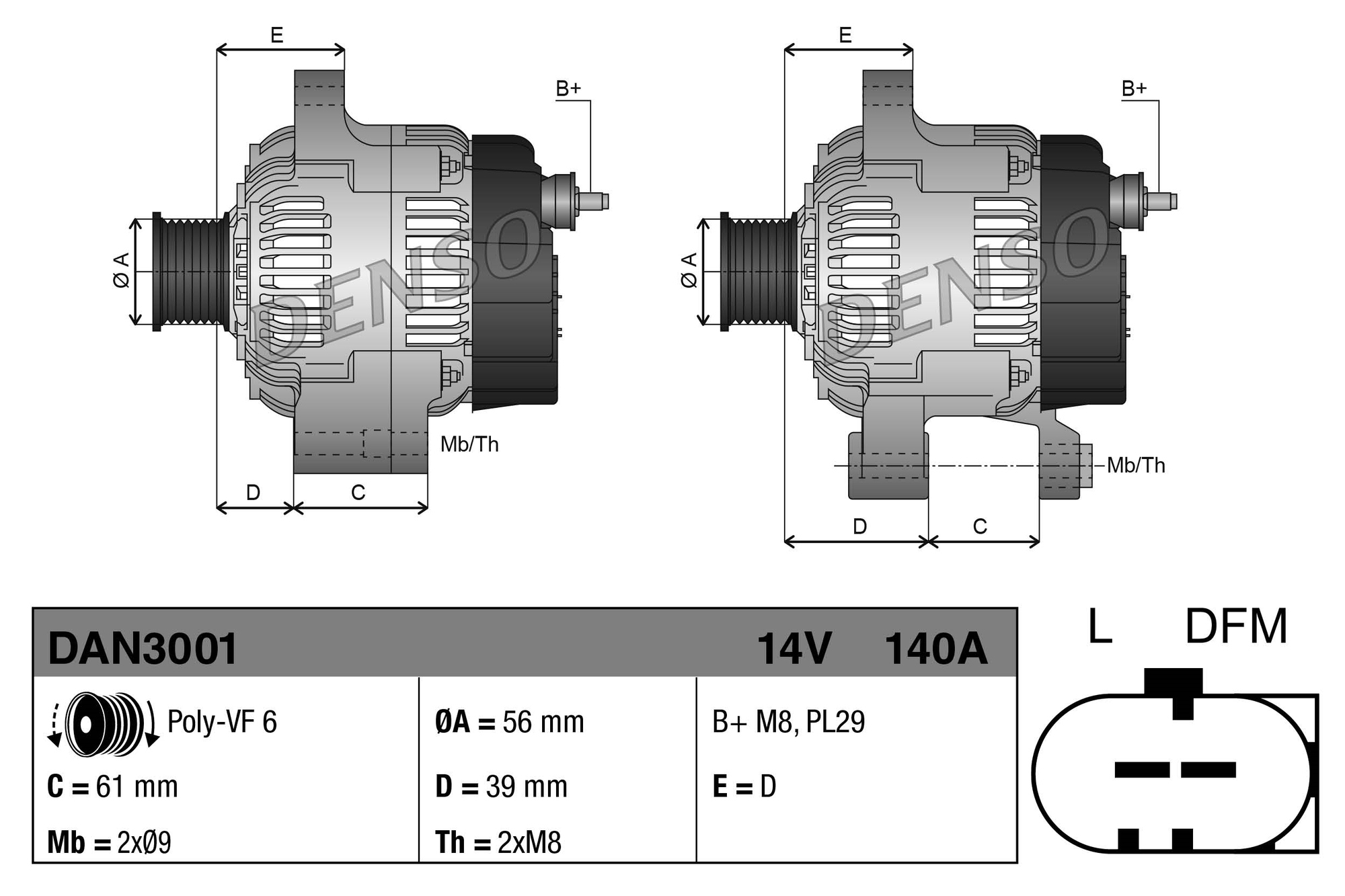 Alternator DENSO DAN3001