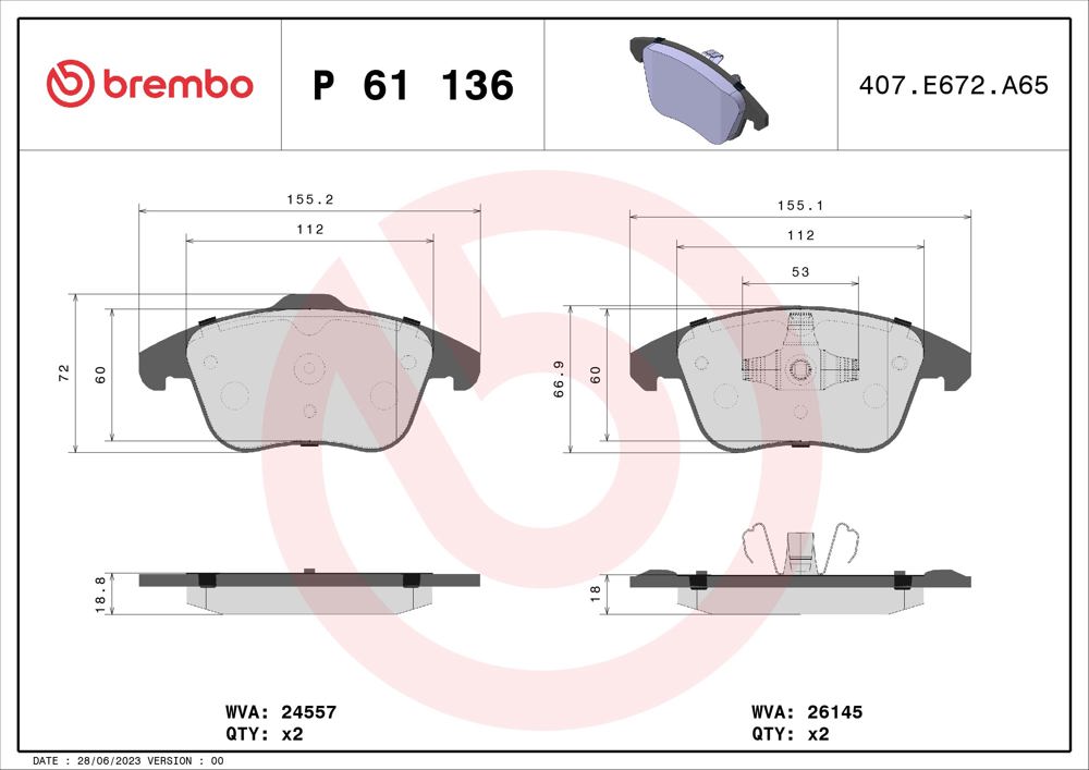 Klocki hamulcowe BREMBO P 61 136