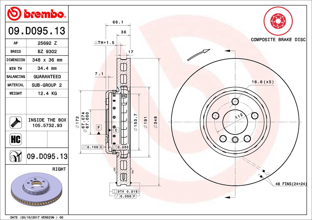 Tarcza hamulcowa BREMBO 09.D095.13