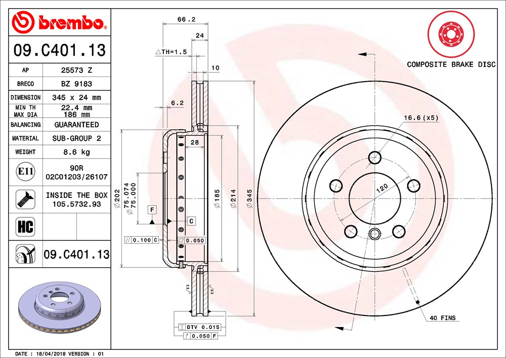 Tarcza hamulcowa BREMBO 09.C401.13