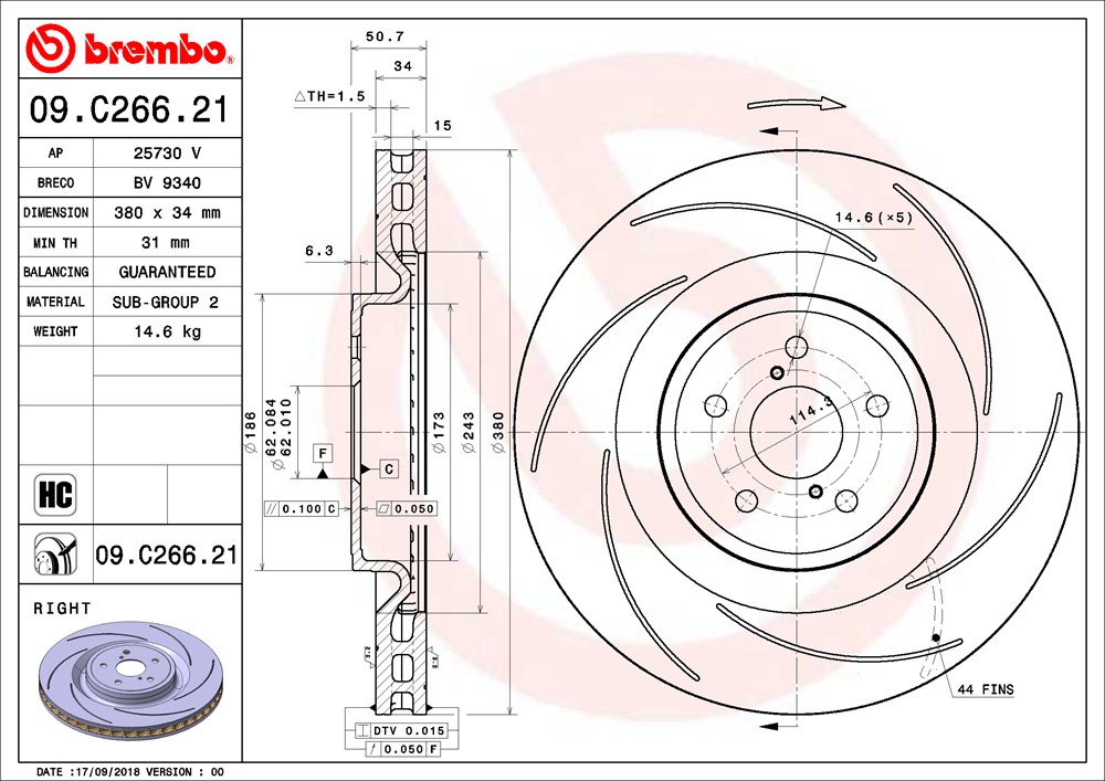 Tarcza hamulcowa BREMBO 09.C266.21