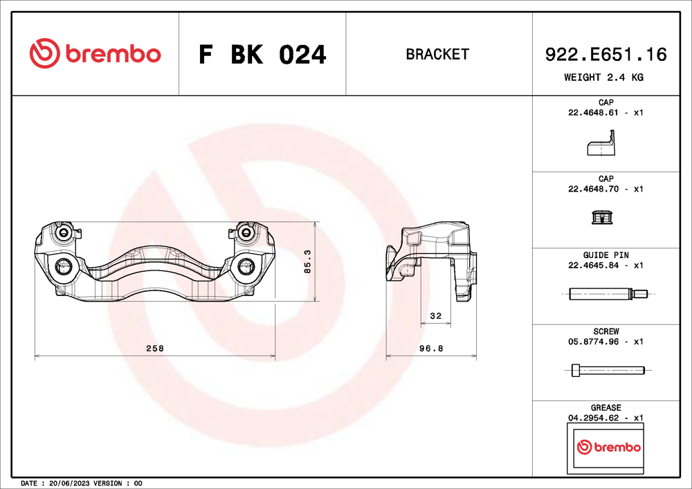 Mocowanie zacisku hamulca - zestaw BREMBO F BK 024