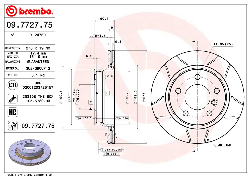 Tarcza hamulcowa BREMBO 09.7727.75