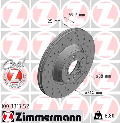 Tarcza hamulcowa ZIMMERMANN 100.3317.52