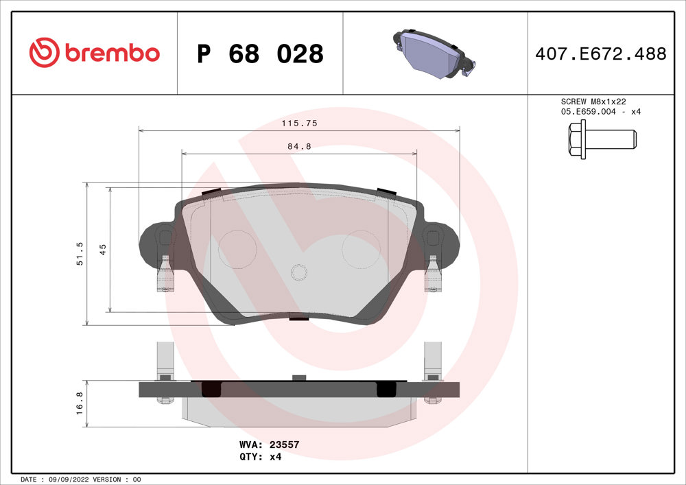 Klocki hamulcowe BREMBO P 68 028