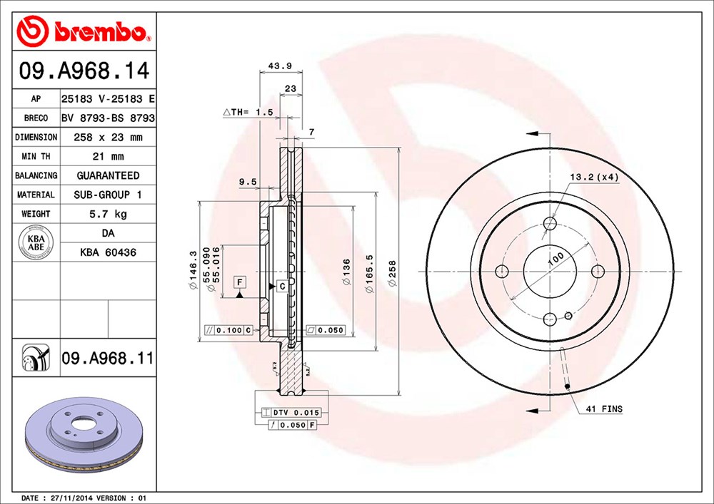 Tarcza hamulcowa BREMBO 09.A968.14