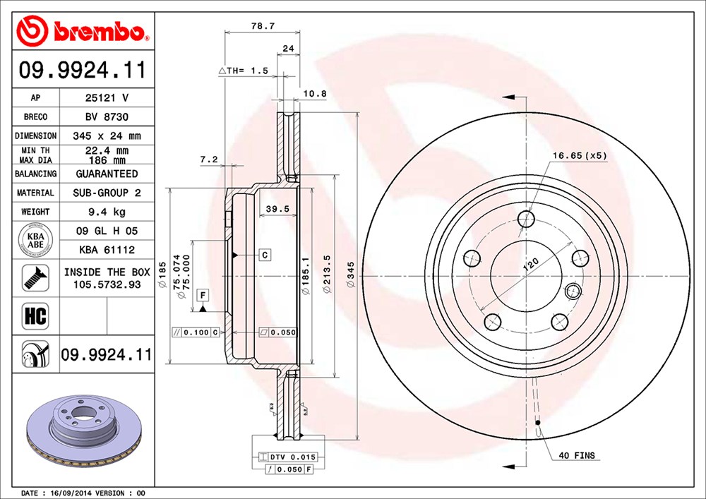 Tarcza hamulcowa BREMBO 09.9924.11