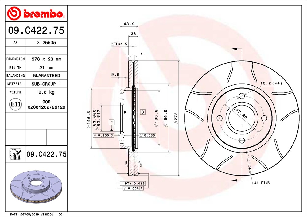 Tarcza hamulcowa BREMBO 09.C422.75