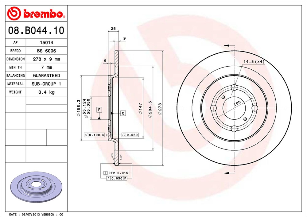 Tarcza hamulcowa BREMBO 08.B044.10